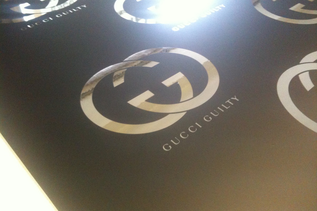 Black foam PVC used to make media backdrop for Gucci