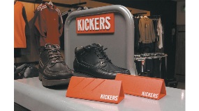Red Foamalux Colour was printed and bent to create this Kickers retail display - Image 2199