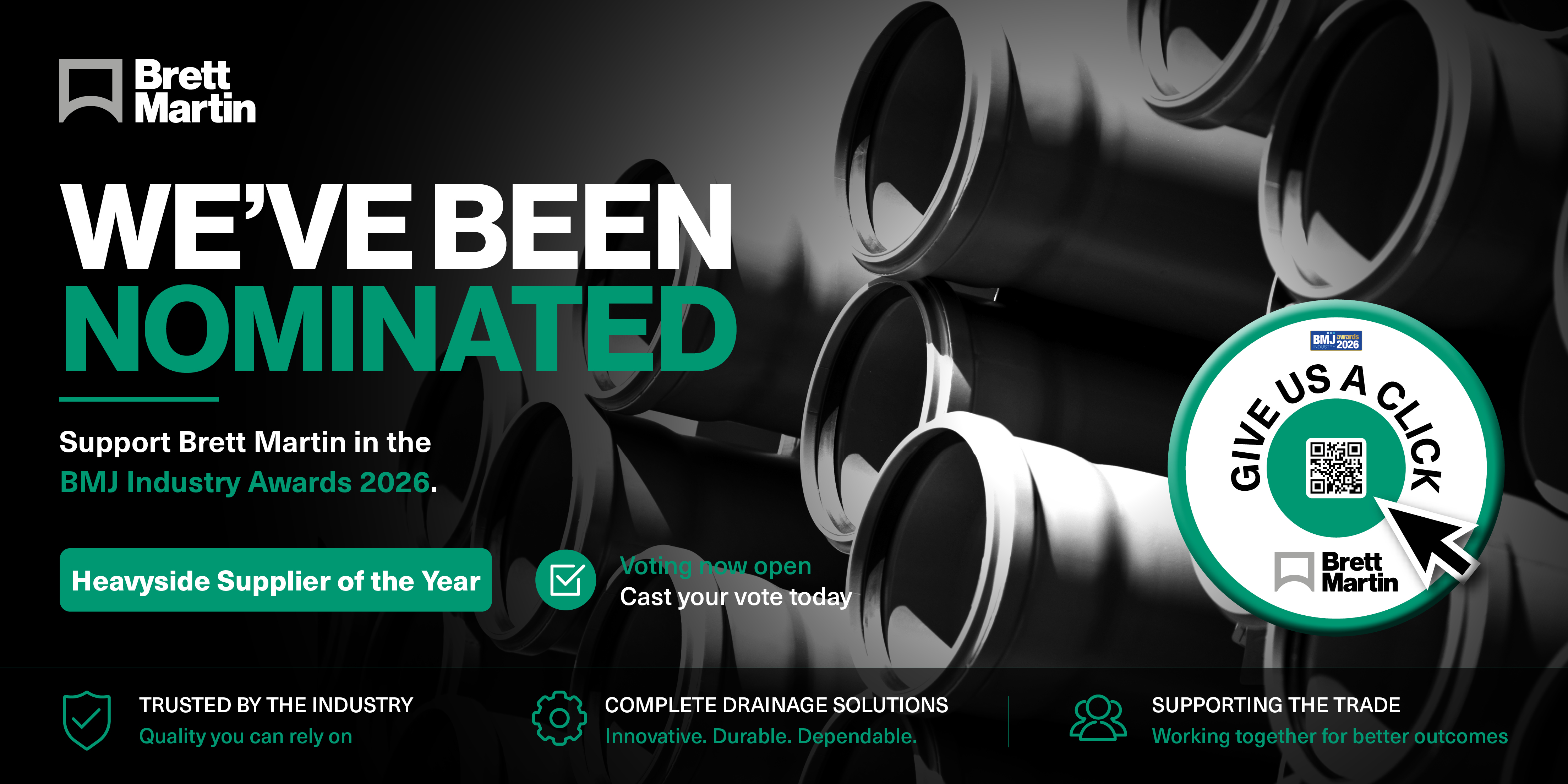 Brett Martin Plumbing and Drainage has been nominated in the BMJ Industry Awards 2026. Vote now.