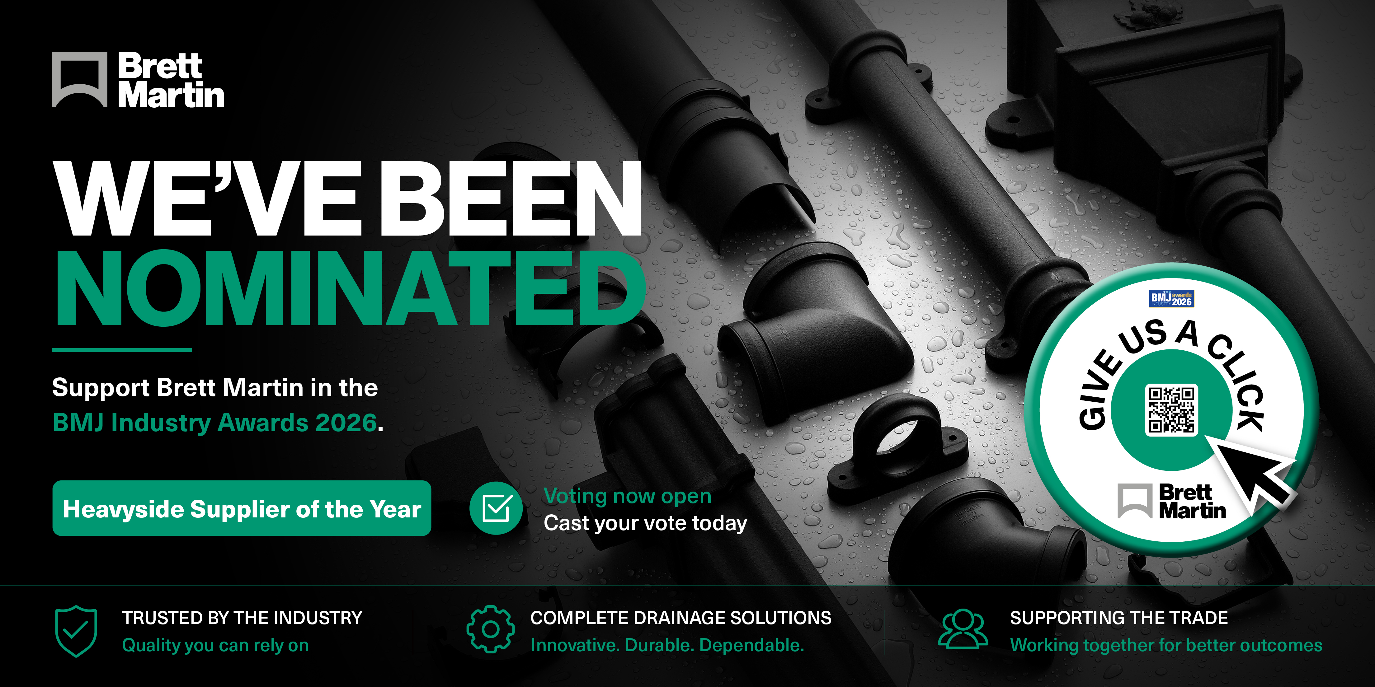 Brett Martin Plumbing and Drainage has been nominated in the BMJ Industry Awards 2026. Vote now.